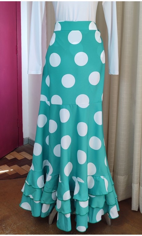 Green w/White Polka-dots Wrap Over Flamenco Skirt