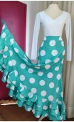 Green w/White Polka-dots Wrap Over Flamenco Skirt