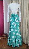 Green w/White Polka-dots Wrap Over Flamenco Skirt