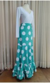 Green w/White Polka-dots Wrap Over Flamenco Skirt