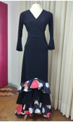 Falda Flamenca Negra Floral c/ 3 Volantes