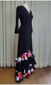 Falda Flamenca Negra Floral c/ 3 Volantes