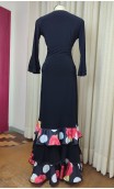 Falda Flamenca Negra Floral c/ 3 Volantes