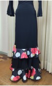 Falda Flamenca Negra Floral c/ 3 Volantes