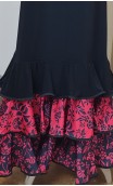 Black Flamenco Skirt w/ Red Floral Ruffles