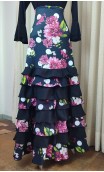 Floral Black Flamenco Skirt w/ 8 Ruffles