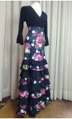 Floral Black Flamenco Skirt w/ 8 Ruffles