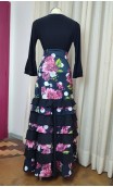 Falda Flamenca Negra Floral 8 Volantes