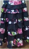 Falda Flamenca Negra Floral 8 Volantes