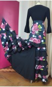 Falda Flamenca Negra Floral 8 Volantes