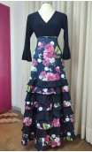 Falda Flamenca Negra Floral 8 Volantes