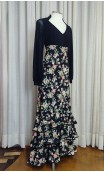 Falda Flamenca Negra Floral c/ 3 Volantes