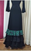 Green & Black Flamenco Skirt w/ 3 Ruffles