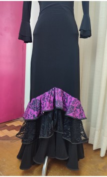 Purple & Black Flamenco Skirt w/ 3 Ruffles