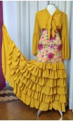 Conjunto Flamenco Mostaza Falda y Camisa 6 Volantes