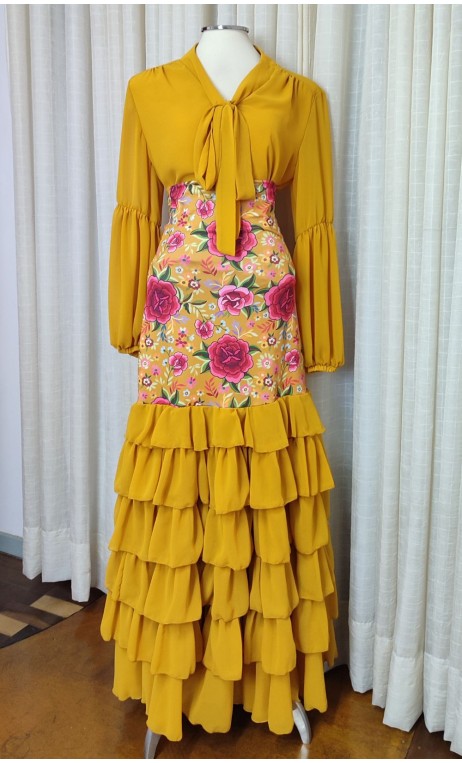 Mustard Shirt & Skirt 6 Ruffles Flamenco Set