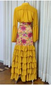 Conjunto Flamenco Mostaza Falda y Camisa 6 Volantes