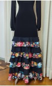 Black Flamenco Skirt w/ Floral Ruffles