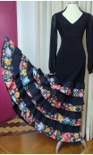 Black Flamenco Skirt w/ Floral Ruffles