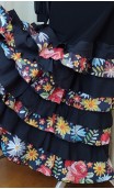 Black Flamenco Skirt w/ Floral Ruffles