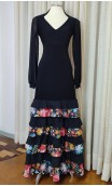 Black Flamenco Skirt w/ Floral Ruffles