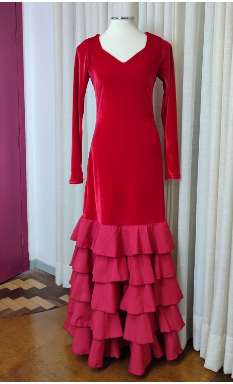 Red Velvet Flamenco Dress 5 Ruffles