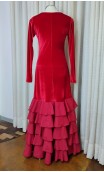 Vestido Flamenco Rojo de Terciopelo 5 Volantes