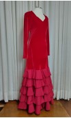 Vestido Flamenco Rojo de Terciopelo 5 Volantes