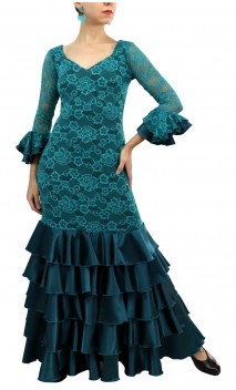 Vestido Flamenco Encajes Acqua 5 Volantes