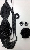 Conjunto Preto e Branco de Brinco, Flor e Cinturão c/3 Flores