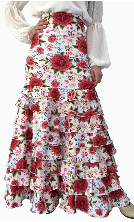 Falda Letizia Floral 8 Volantes