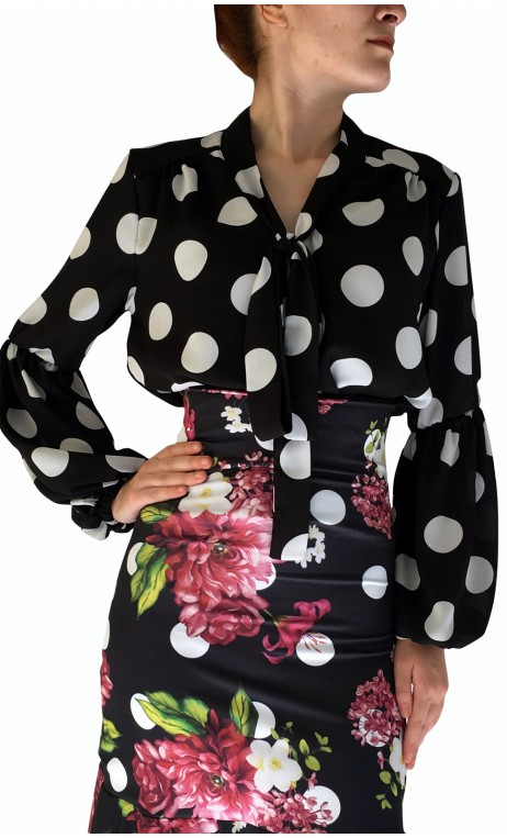 Black w/White Polka-dots Flamenco Leotard-Shirt